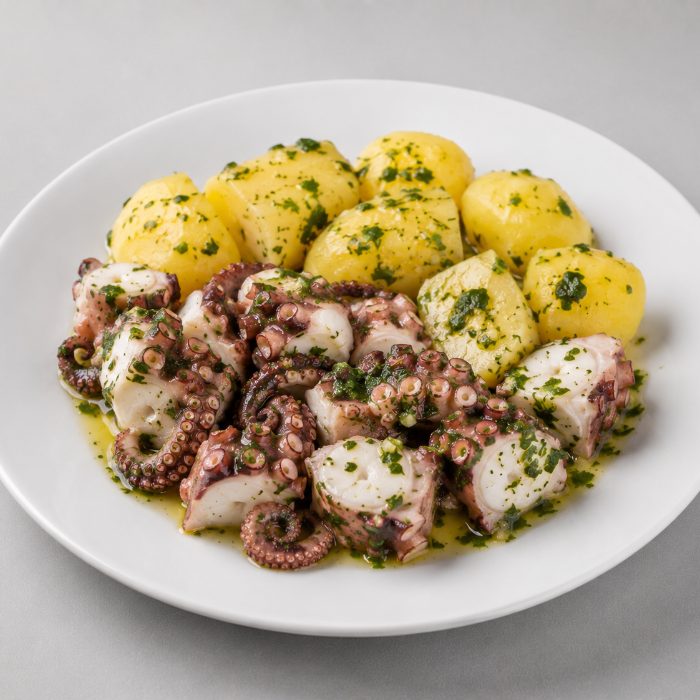 Assiette de poulpe cuit à l'eau